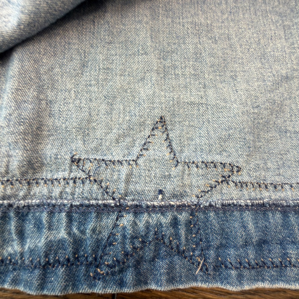 Vintage Patchwork Denim Midi Skirt Button Front Americana Folk Art Made in USA - Picture 16 of 16